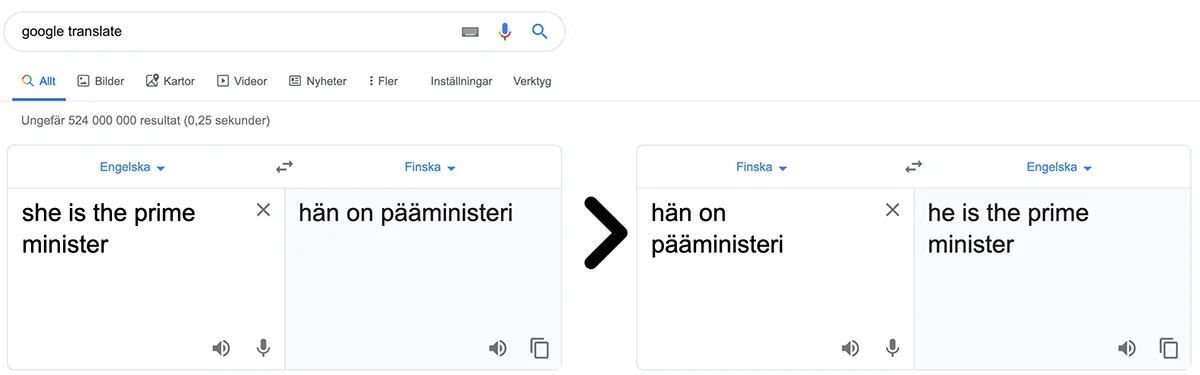 Översättning mellan finska och engelska är svårt när finskan har könsneutrala personliga pronomen