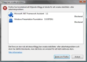 Firefox inaktiverar Microsofts plugins