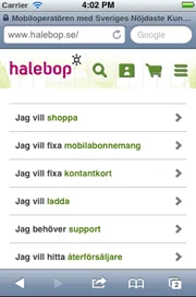 Halebops startsida på en iOS-enhet