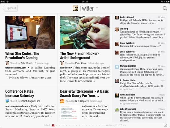 Flipboard för Ipad visar upp Facebook, Twitter och andra sociala dimensioner med en god översikt