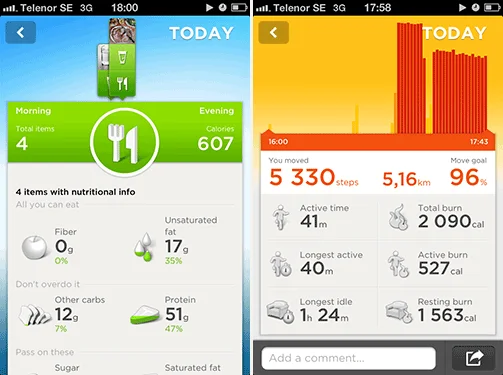 Rörelse och mat i Jawbone UPs mobilapp
