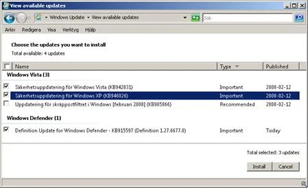 Proinet och Windows Update för Windows Vista