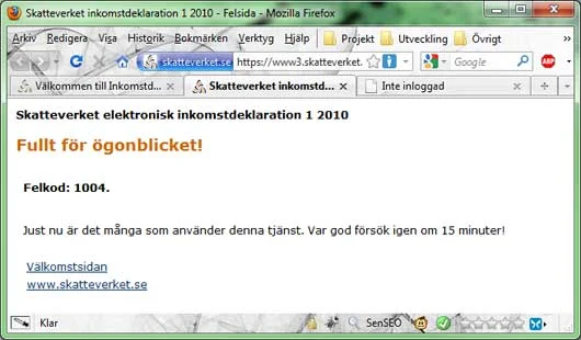 Trängsel på Skatteverkets webbplats när deklarationen skulle göras